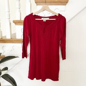 Max Studio 3/4 Sleeve Red Tunic Top Scoop Neck Pullover Stretch Size M Medium